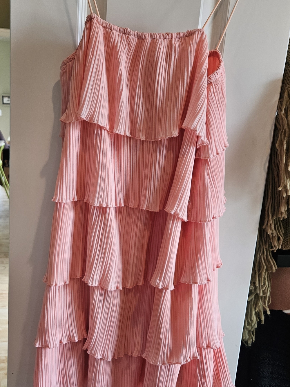 HYFVE Peach Tiered Pleated Spaghetti Strap Dress